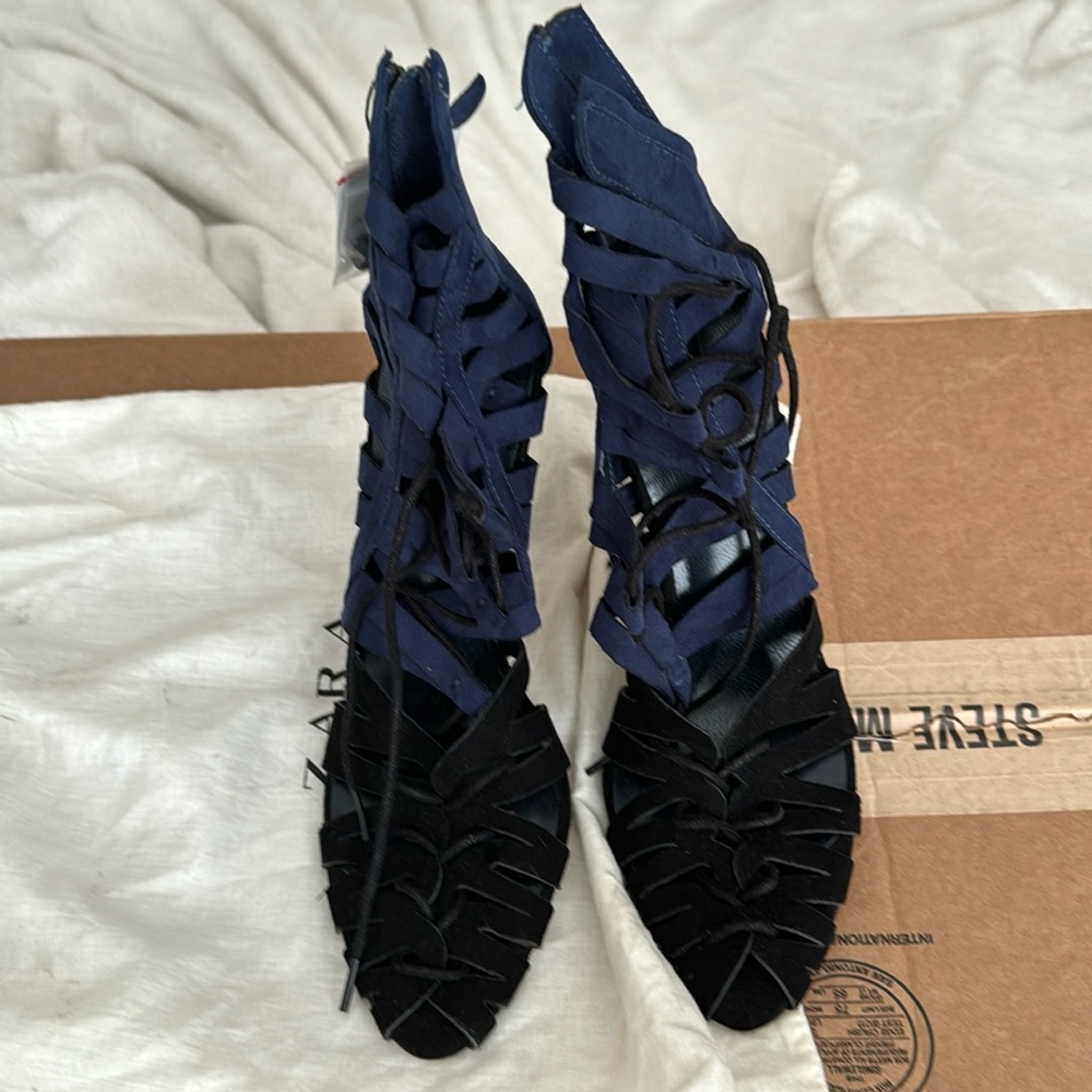 Zara Black & Blue strappy heels size 9